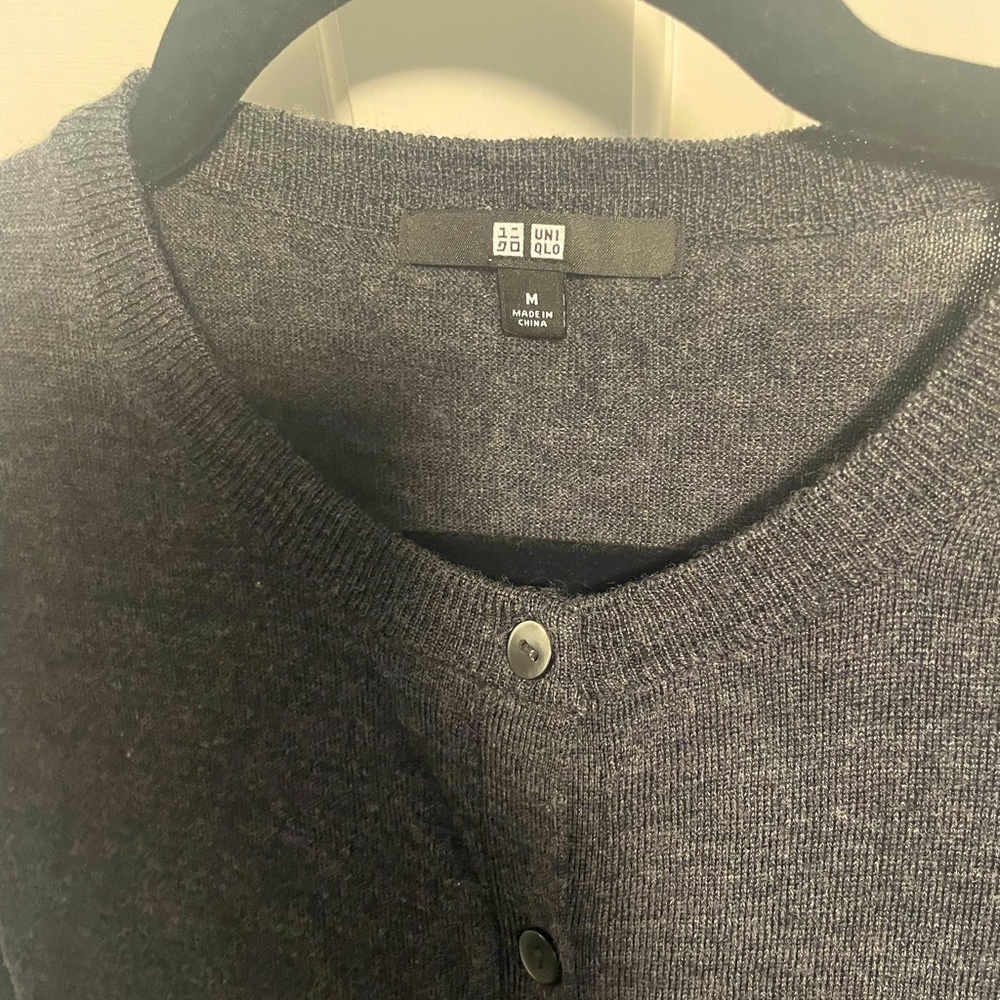Uniqlo Merino Crew Neck Cardigan Dark Gray